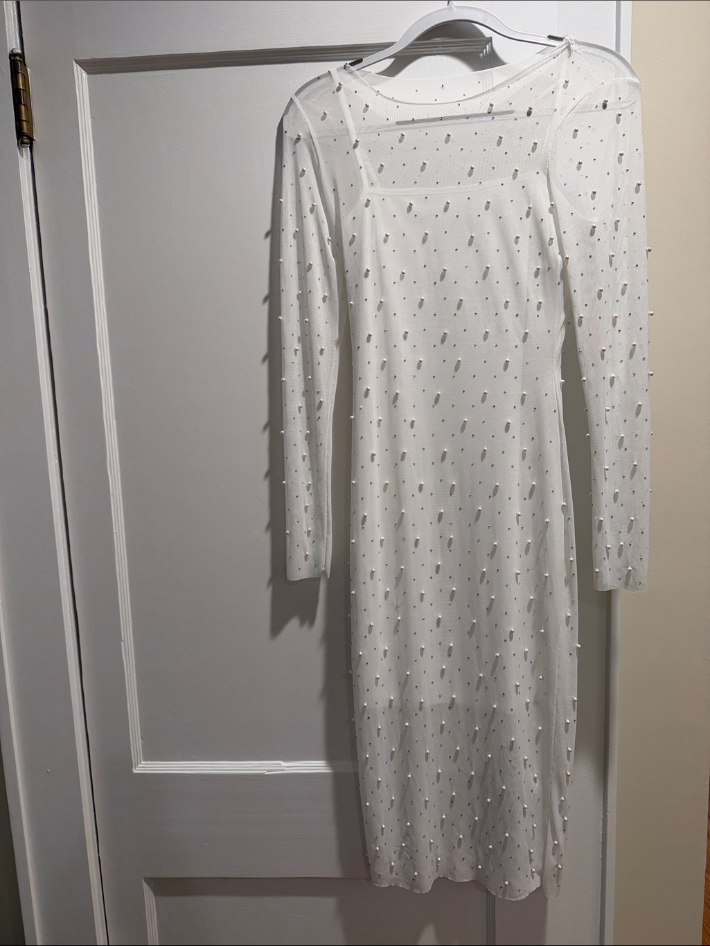 Sincerely Jules White Long Sleeve Sheer Embellished Midi Dress